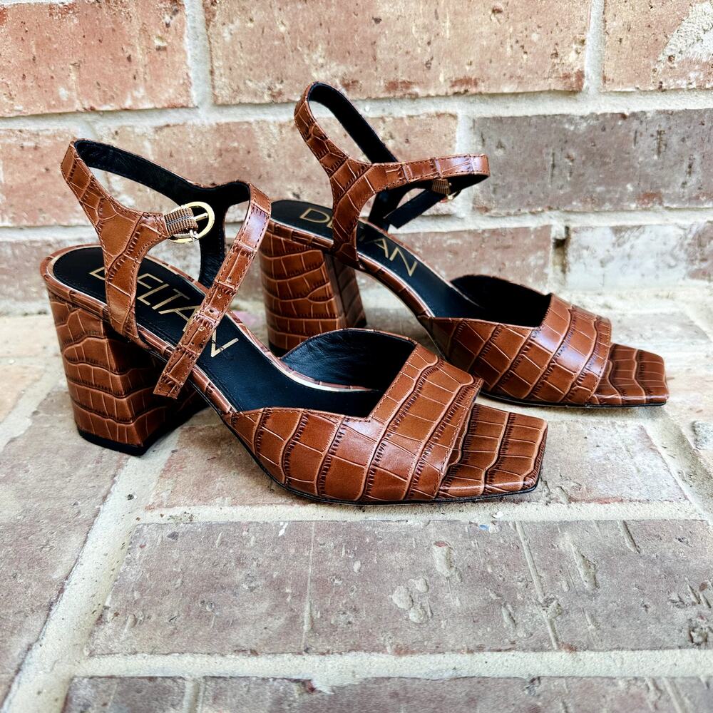 Deltan Brown Block Heel Open Toe Sandals Size 7.5 - Picture 2 of 6